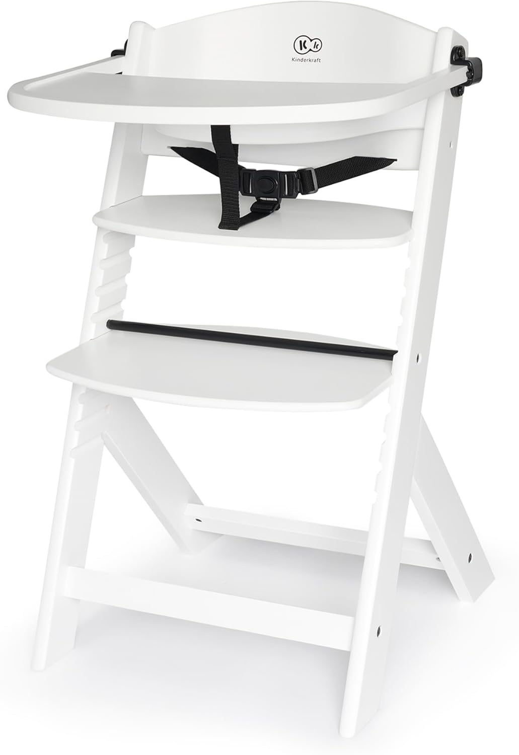 Kinderkraft - chaise haute ENOCK - bois naturel, évolutive, réglable, plateau, très solide, tout blanc