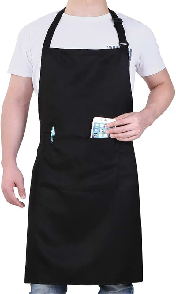 Tablier de cuisine - unisexe, réglable, poches, imperméable, anti-taches, idéal BBQ, peinture, coiffure, jardinage