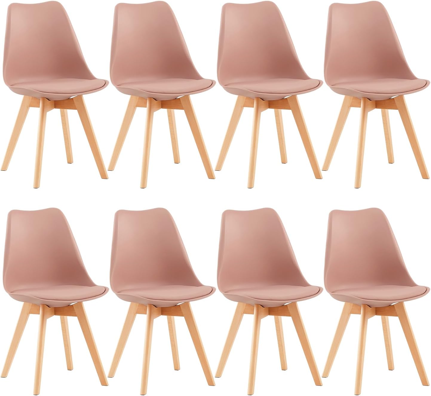 EGGREE - Lot de 8 chaises scandinaves 42x46x82 cm, bois et tissu, pieds hêtre massif, Rose Fumé, SGS Tested