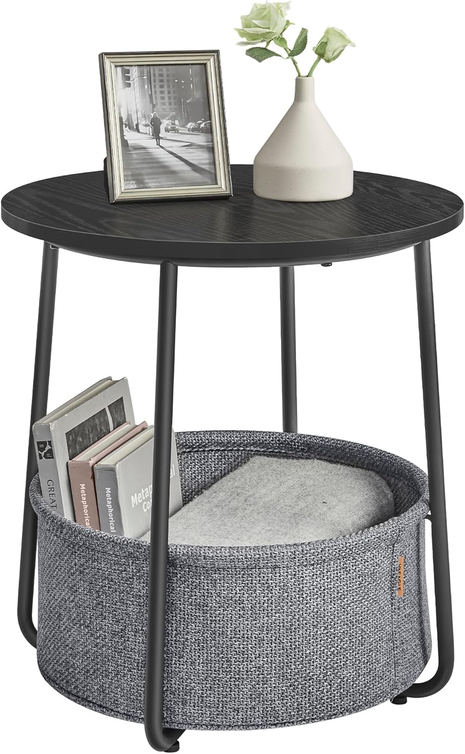 VASAGLE - table basse ronde compacte - rangement tissu intégré - LET223B01