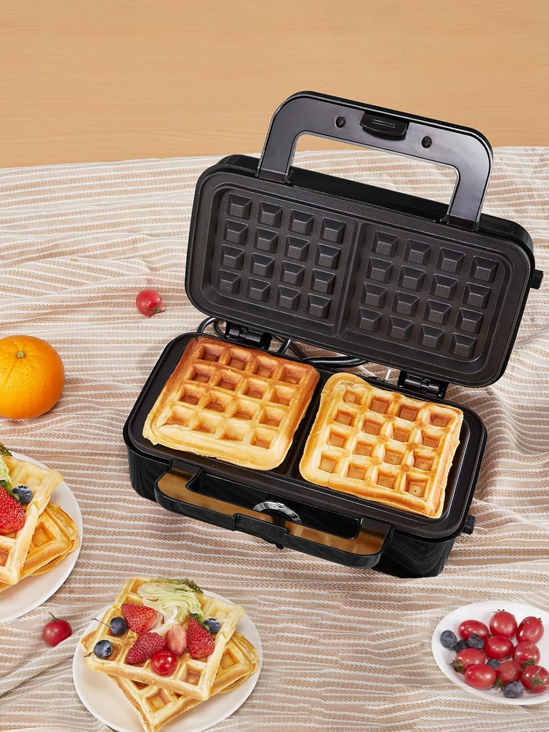 Croque Monsieur 3 en 1 – appareil multifonction 1200W, plaques amovibles, contrôle température 5 niveaux, rangement vert