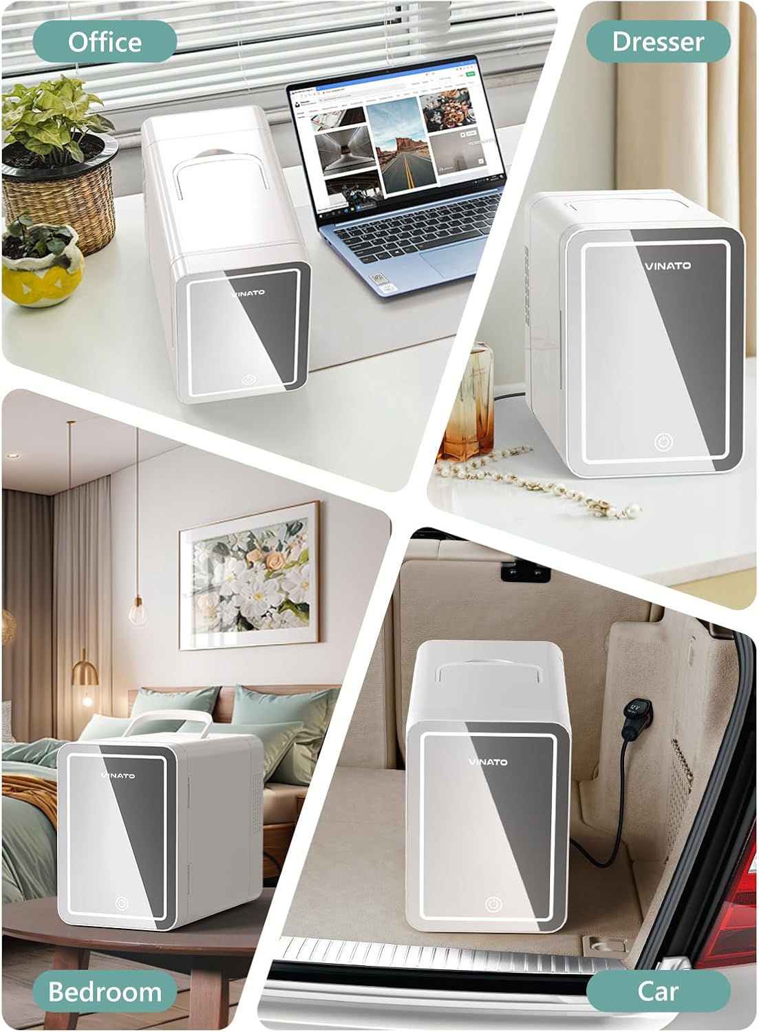 VINATO - Mini Frigo 6L - miroir LED - froid/chauffe - portable chambre