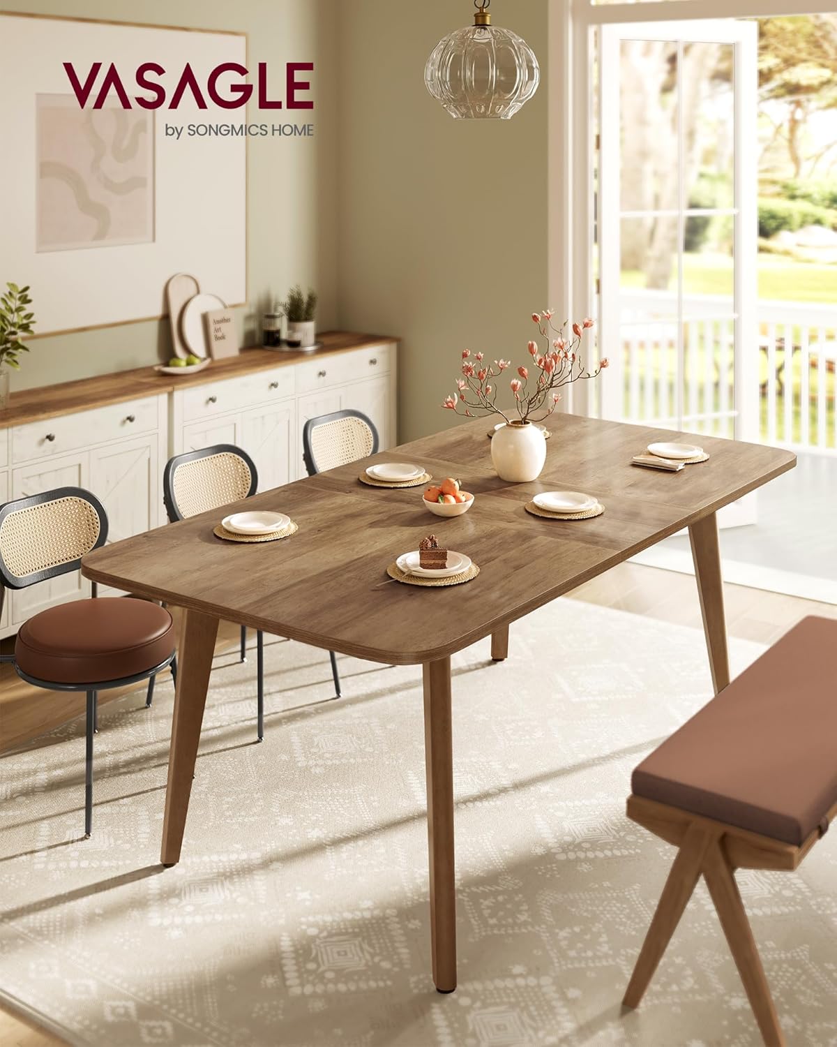VASAGLE - Table extensible design épuré, 120kg, marron miel, KDT090K01