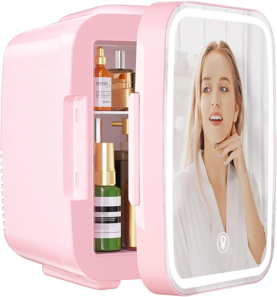 YASHE - Mini frigo LED miroir 4L, portable, 220V/12V, rose