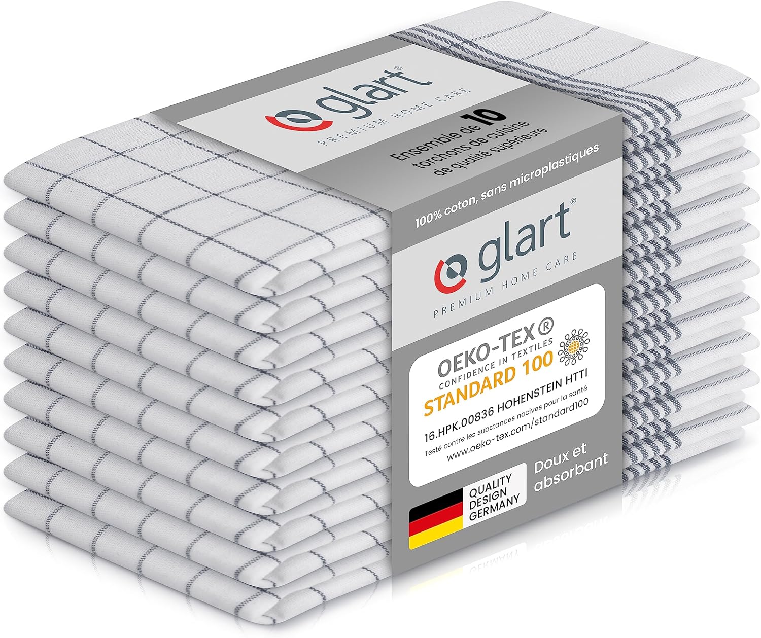 Glart - Set de torchons 50x70 cm coton absorbant, crochet, 48KG2