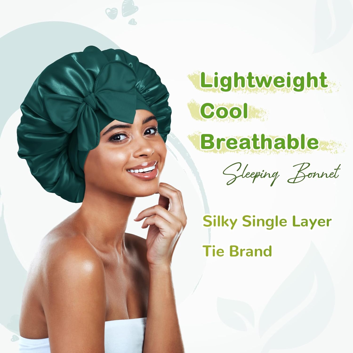 BONNET QUEEN - bonnet satin nuit ajustable, boucles, vert foncé, taille M