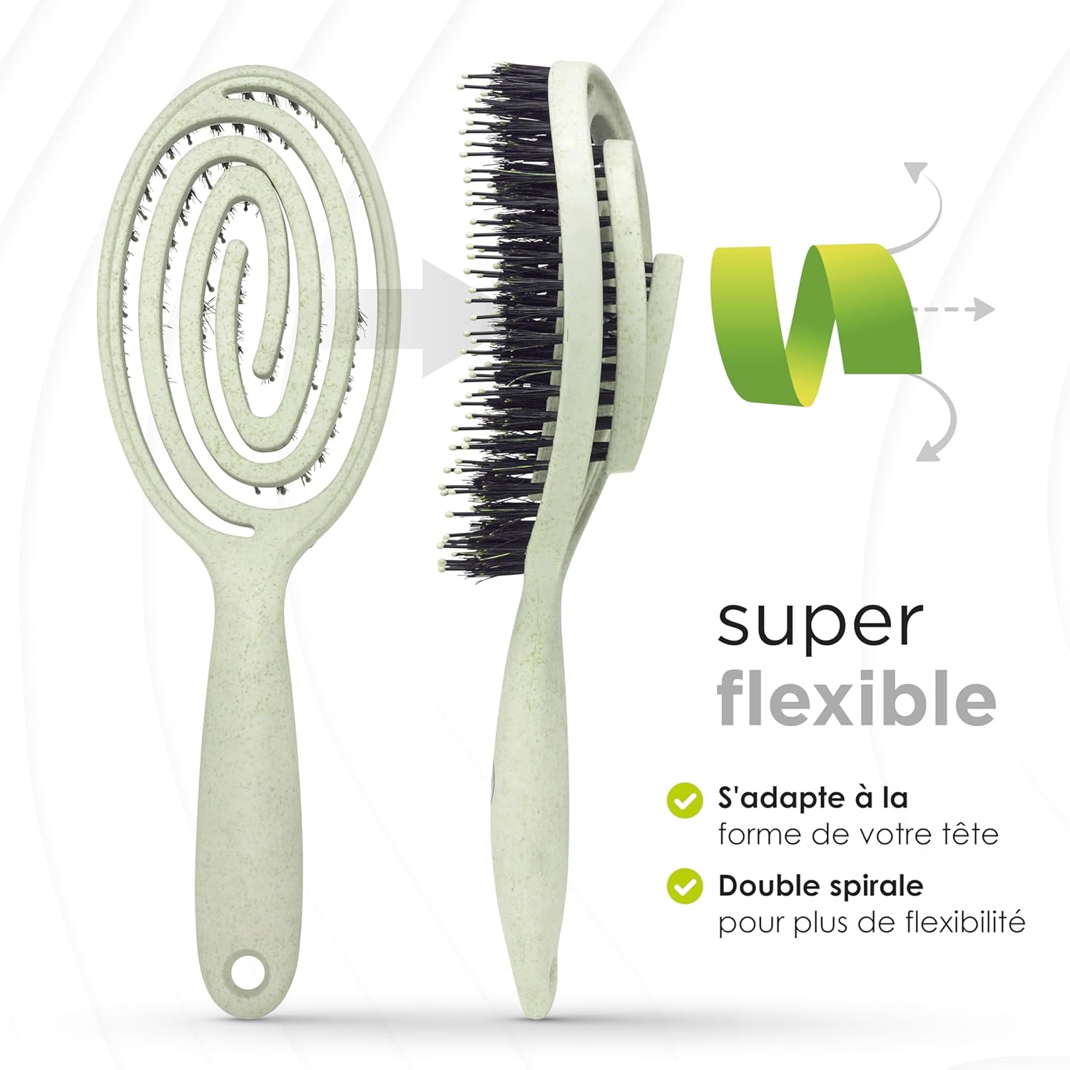 FABCARE - Brosse sanglier double ressort - verte - démêlage sans douleur