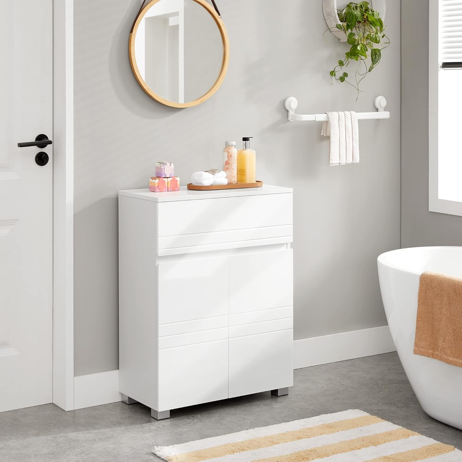 VASAGLE - meuble salle de bain, 60x30x80 cm, tiroir, portes, BBK140W01