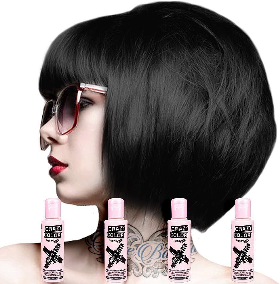 Crazy Color - Renbow série - 100ml x4 - Coloration semi-permanente noir naturel