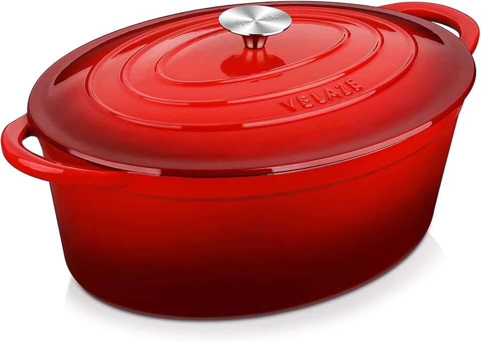 Velaze - Cocotte Ovale Émaillée 7L 34cm - Fonte, Induction, Rouge
