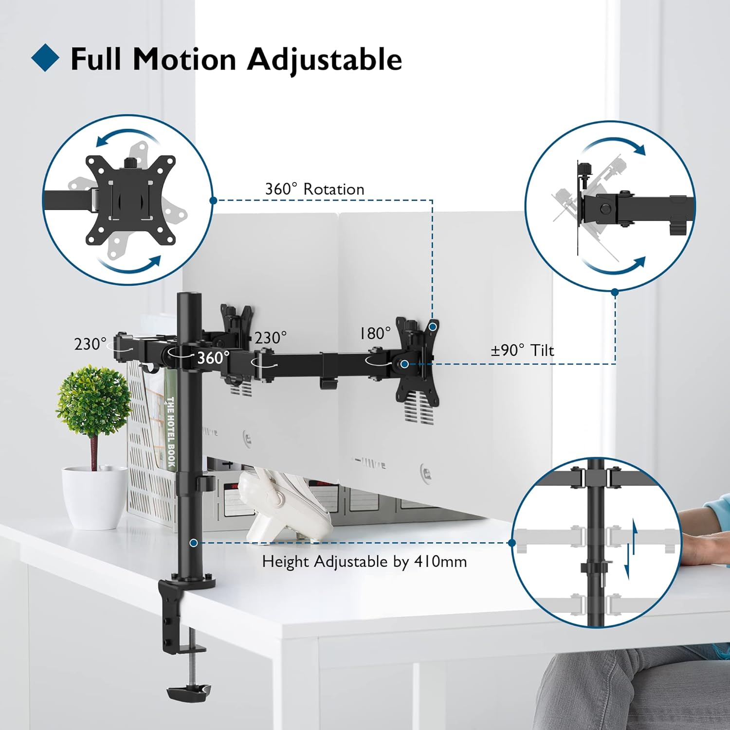 BONTEC - Support double écran 13-32'' pivotant réglable, 10kg/bras