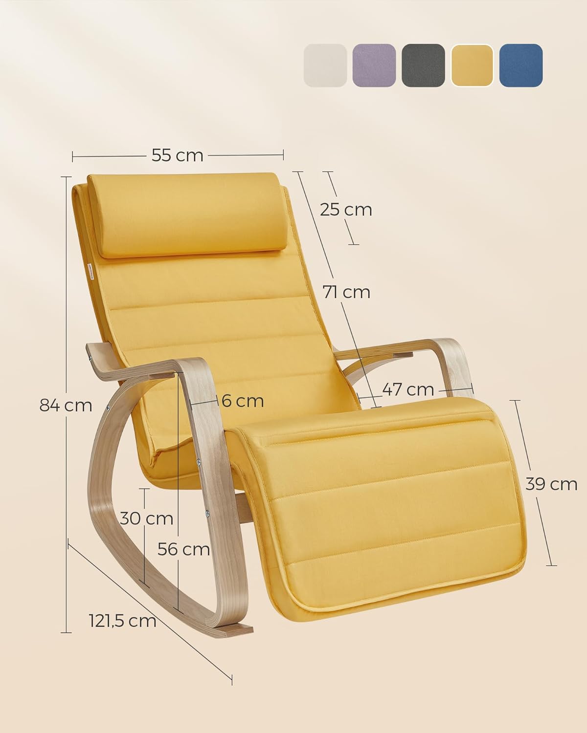 SONGMICS - fauteuil à bascule, bois, 121.5x67x84cm, 150kg, LYY010YE01