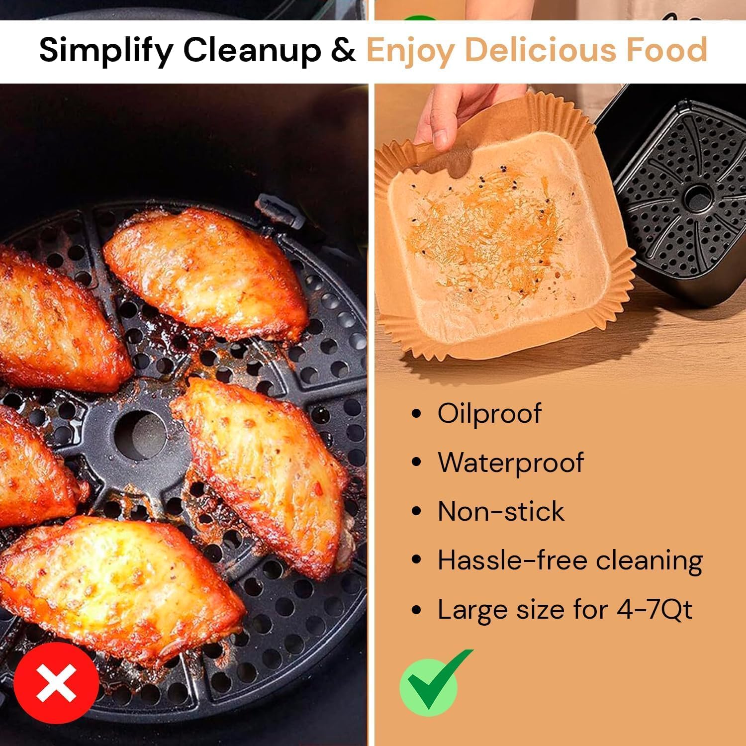edihome - papier cuisson air fryer - 22x14cm - 100 unités jetables, BPA free