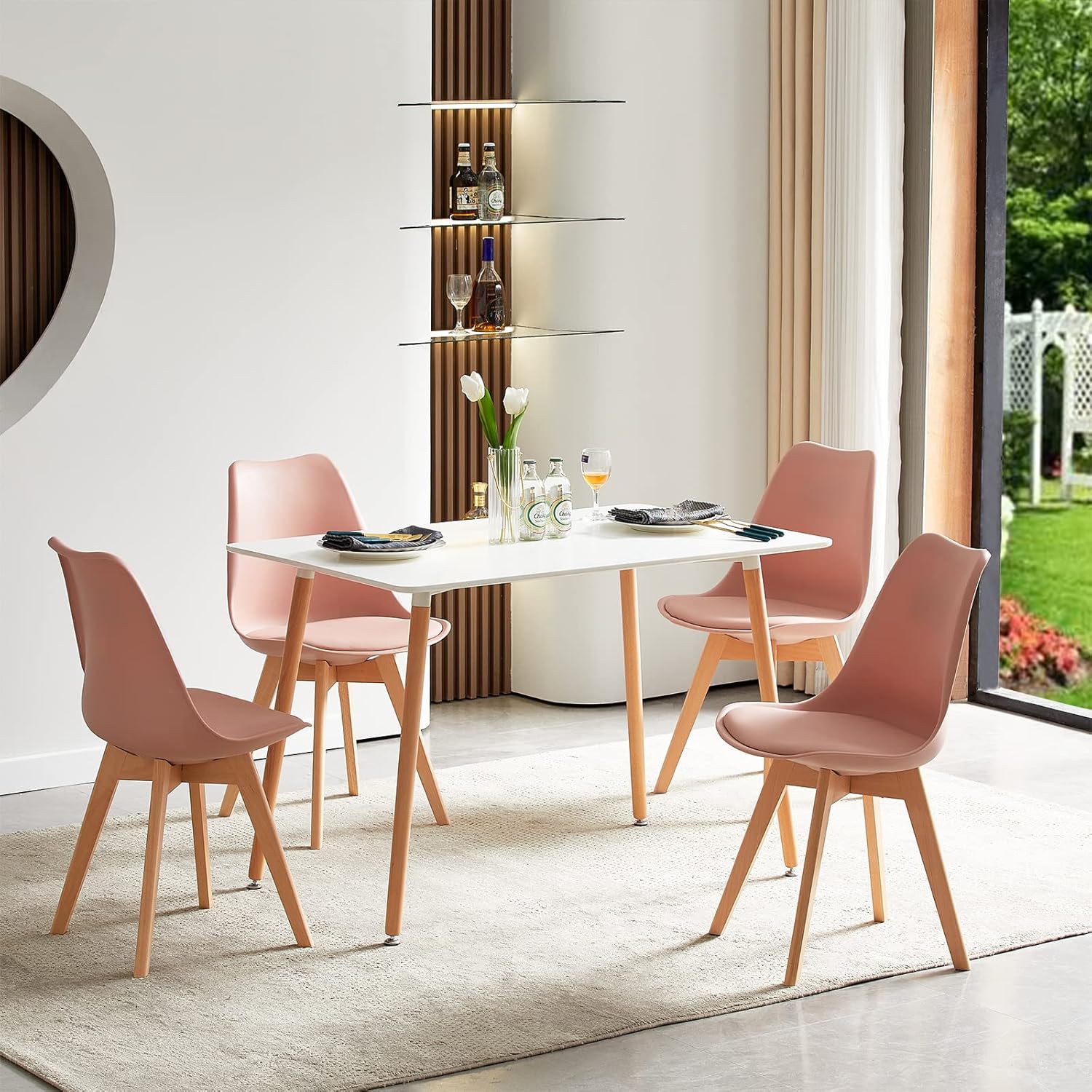 EGGREE - Lot de 4 chaises scandinaves, bois hêtre, rose fumé, assise rembourrée