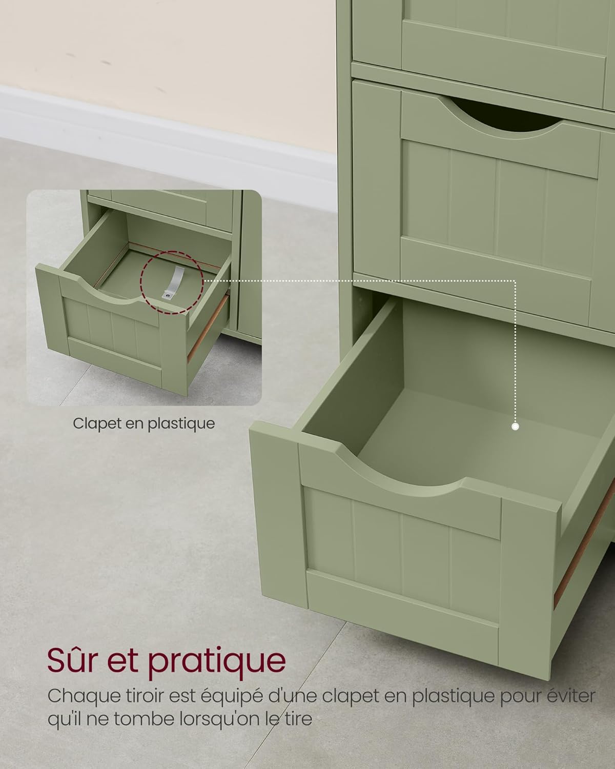 VASAGLE - meuble salle de bain, 30x55x82cm, 4 tiroirs, armoire, LHC041C02