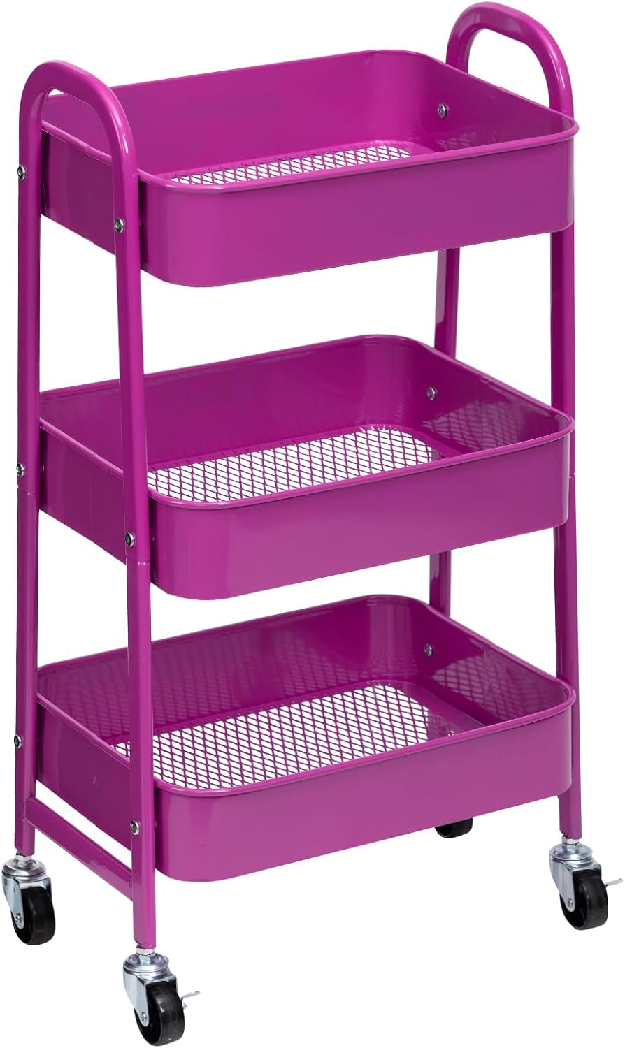 DOEWORKS - chariot rangement 3 niveaux métal roulettes 40x30x86cm, bleu/violet