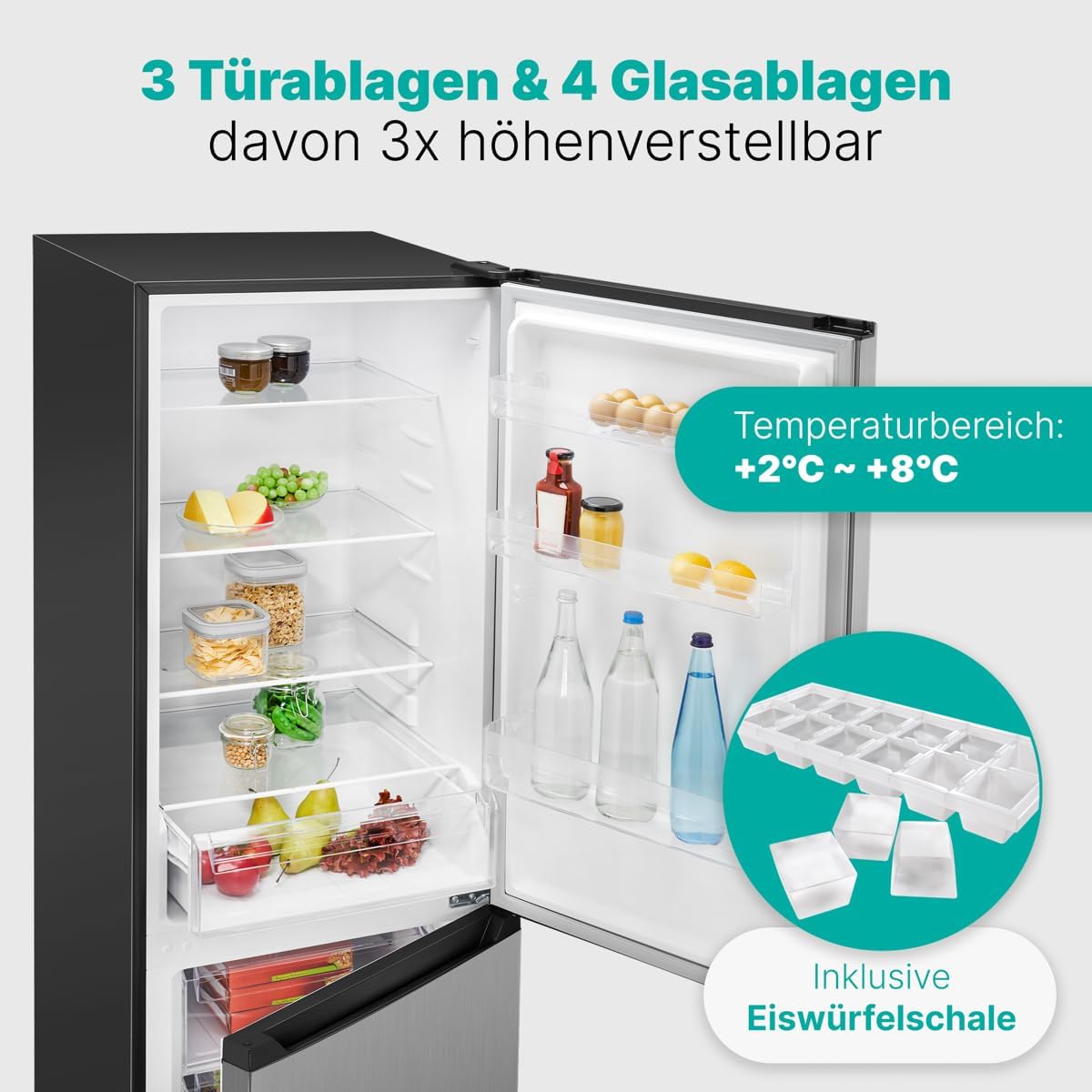 Bomann - réfrigérateur congélateur inox - 315L - contrôle température, LED, 4 clayettes, pieds réglables - KG7357-Inox