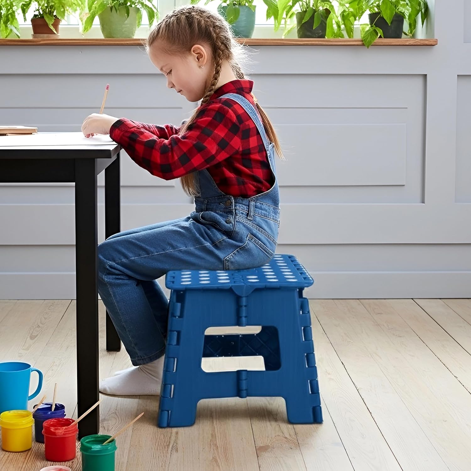 Utopia Home - Tabouret pliant 23cm - surface antidérapante, poignée, robuste, charge 272kg, bleu