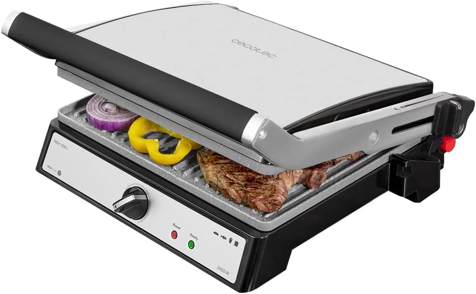Cecotec - Rock’nGrill 2400 UltraRapid - plaques pierre, 2400W, ouverture 180°