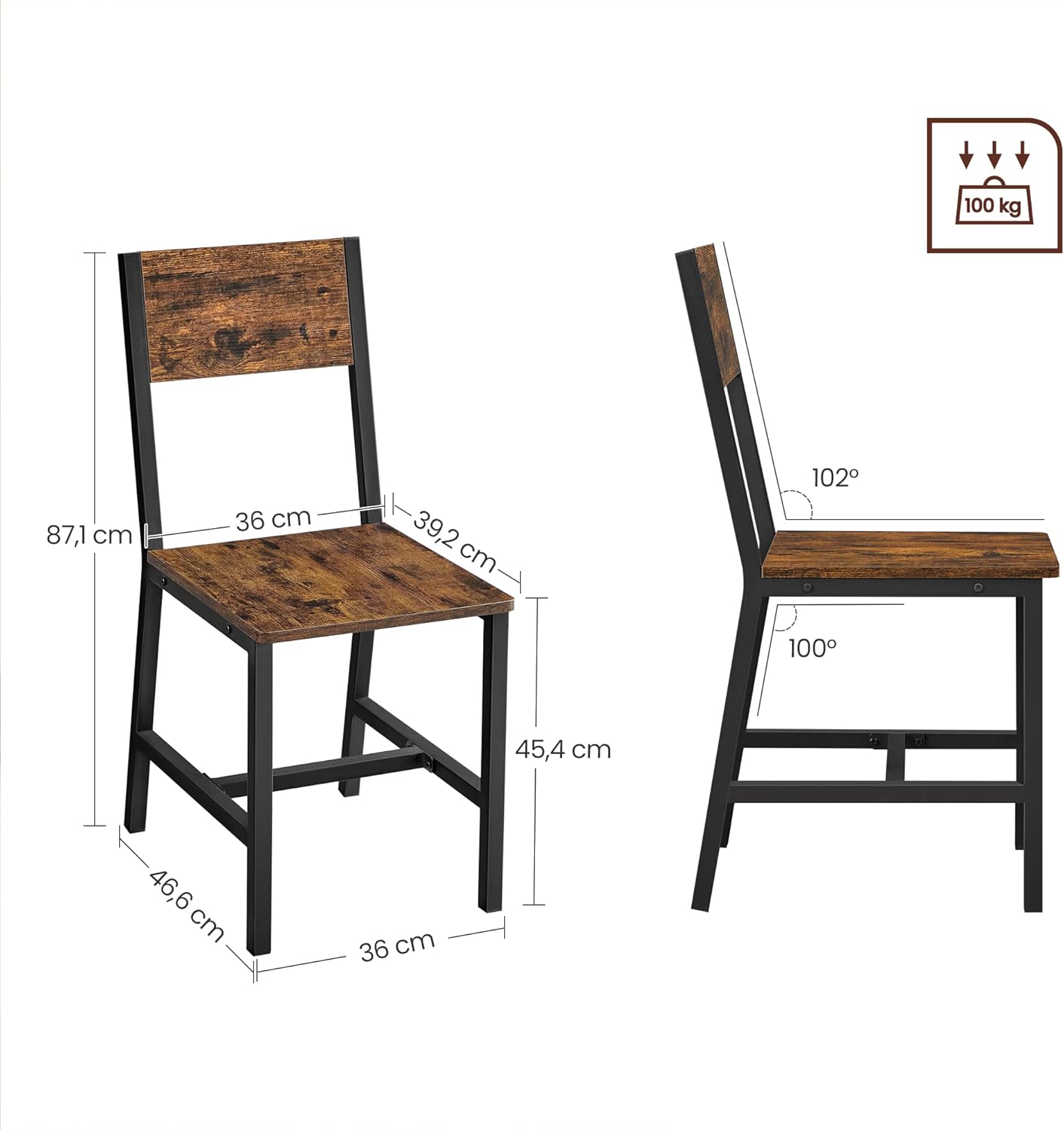 VASAGLE - chaise salle à manger lot de 2 - acier robuste - style industriel LDC092B01V1