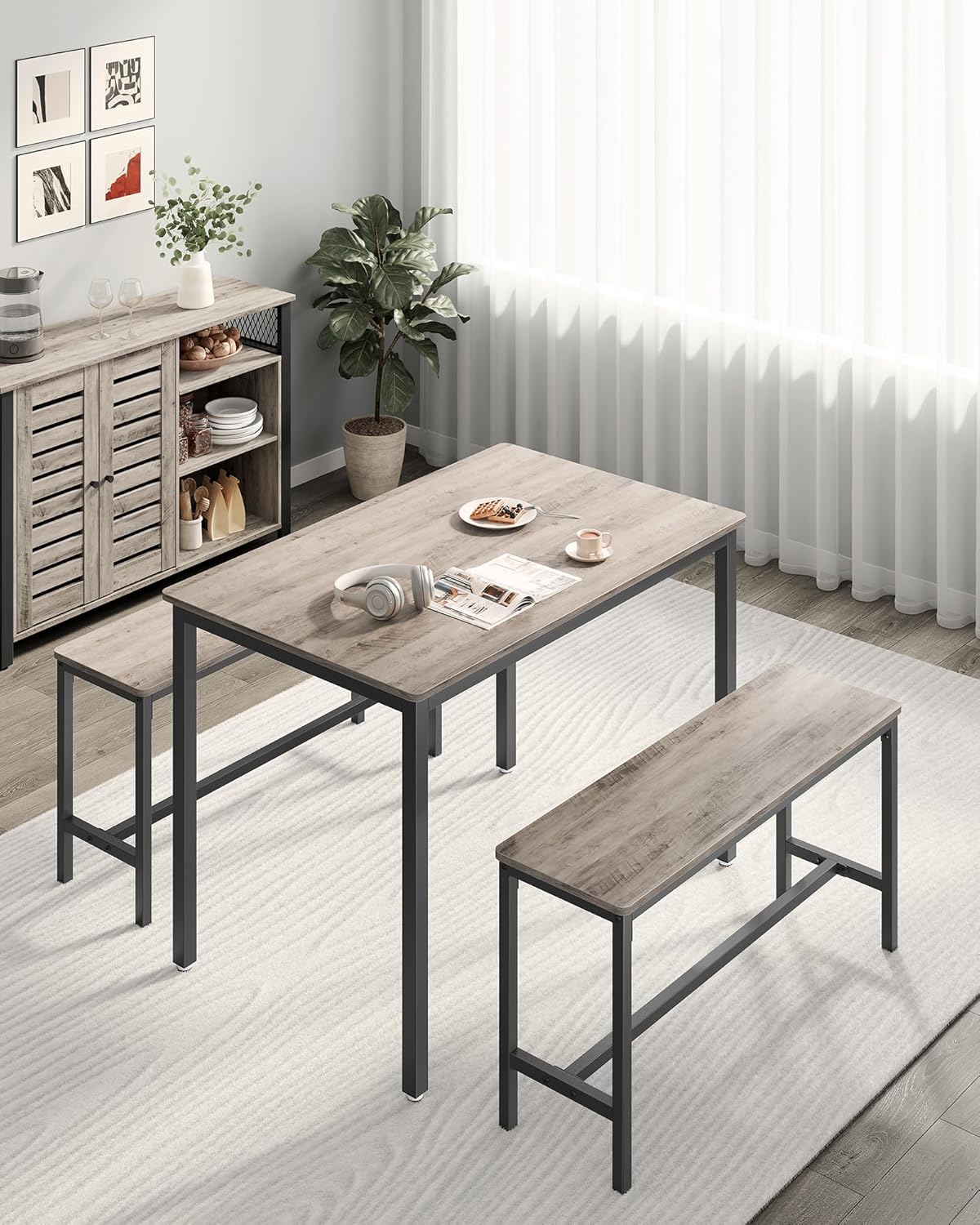 VASAGLE - table à manger 3 pièces - 70x110x75cm acier grège - KDT070B02