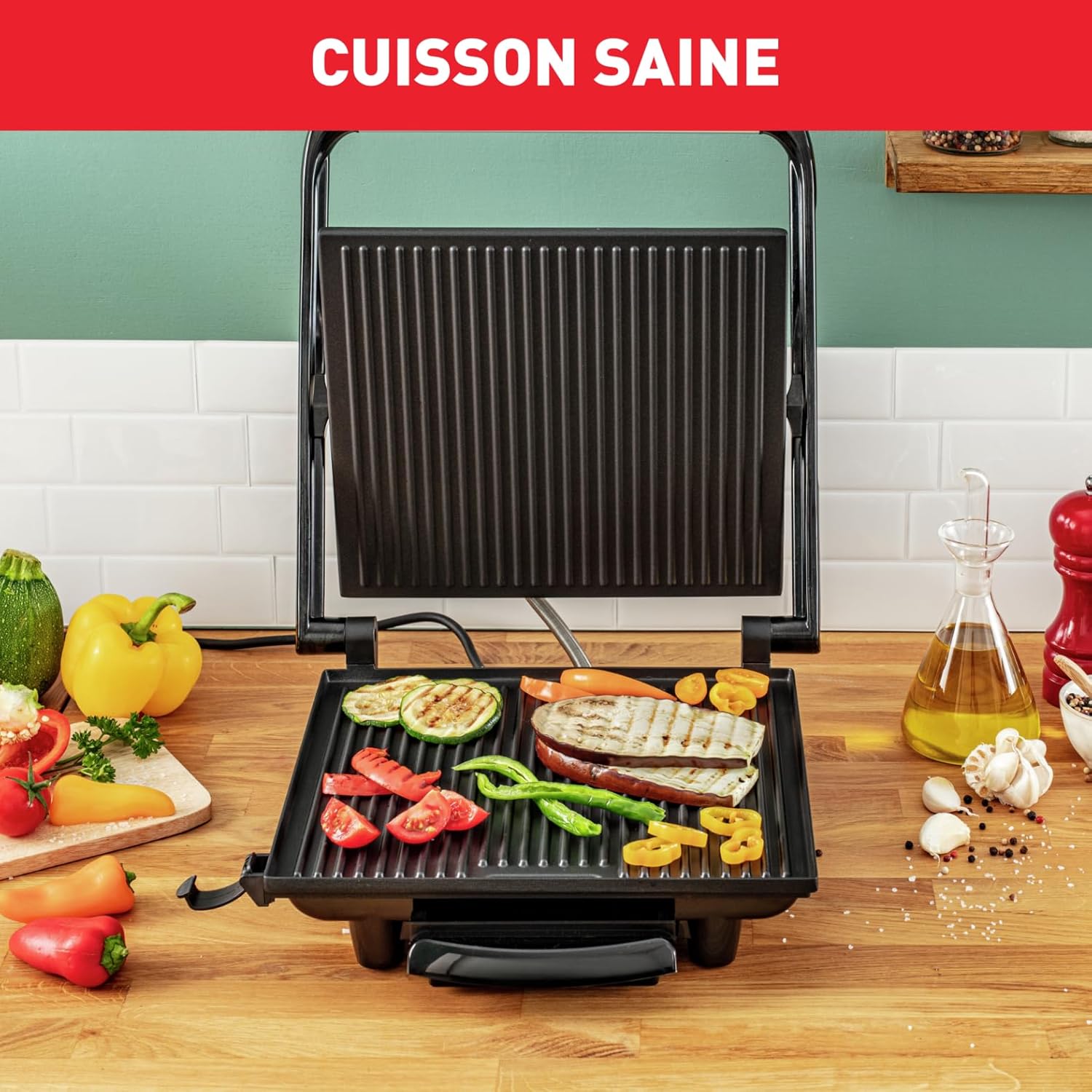 Tefal - GC241D12 - gril viande multifonction, 2000W, rangement vertical, noir/argent