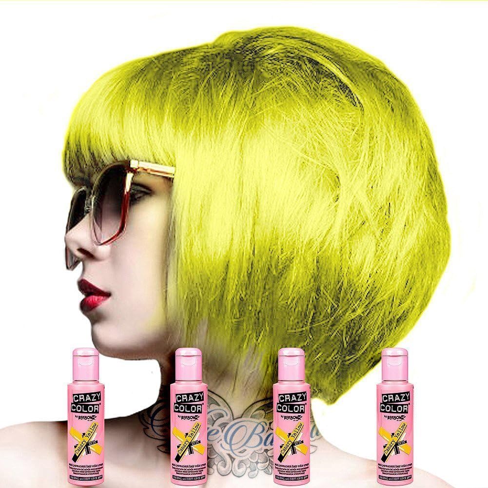 Crazy Color - Renbow crème colorante semi-permanente - 100ml x4 - jaune canari