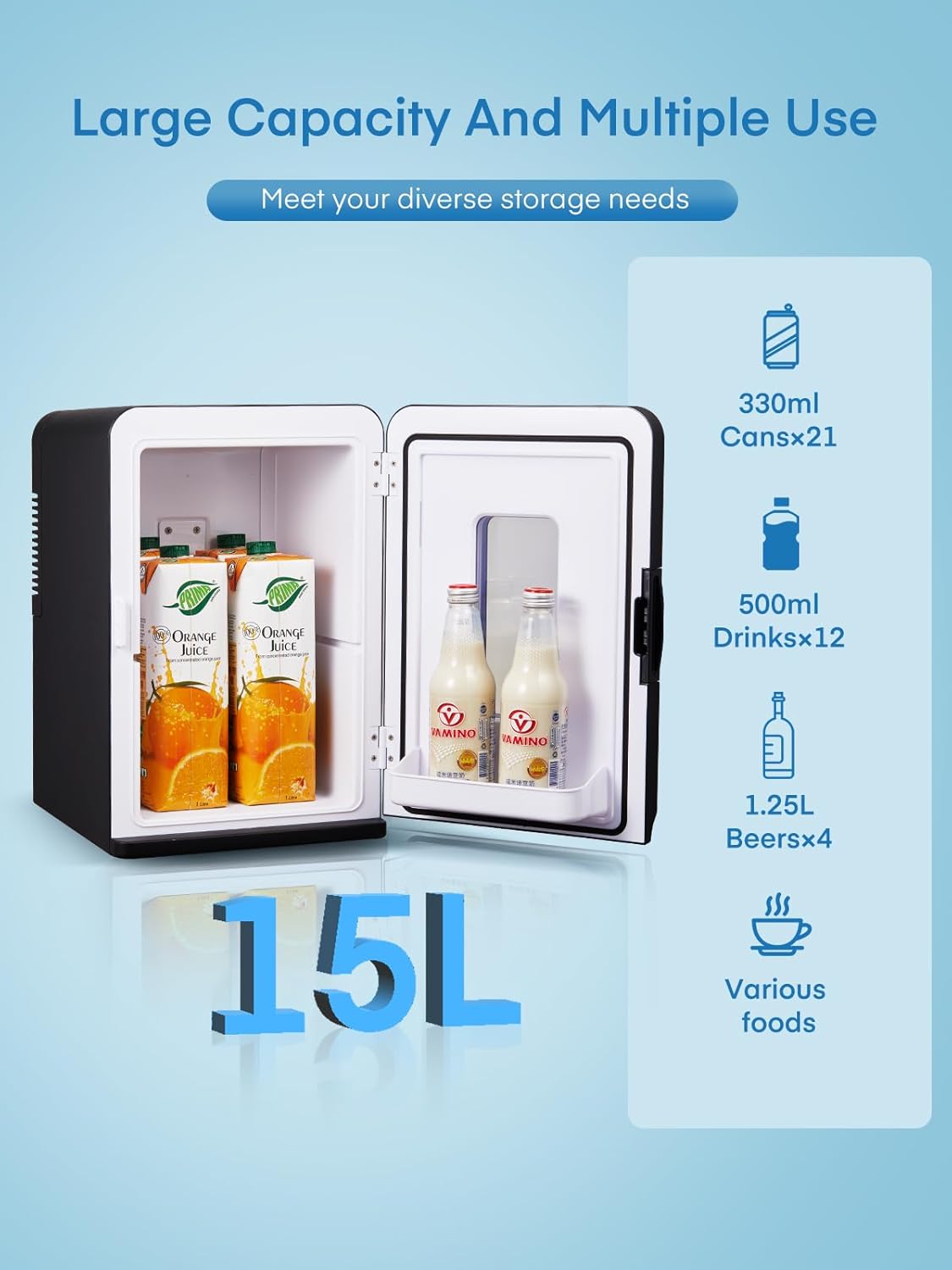NORTHCLAN - Mini frigo 15L - chambre/voiture - chaud/froid, ECO mode