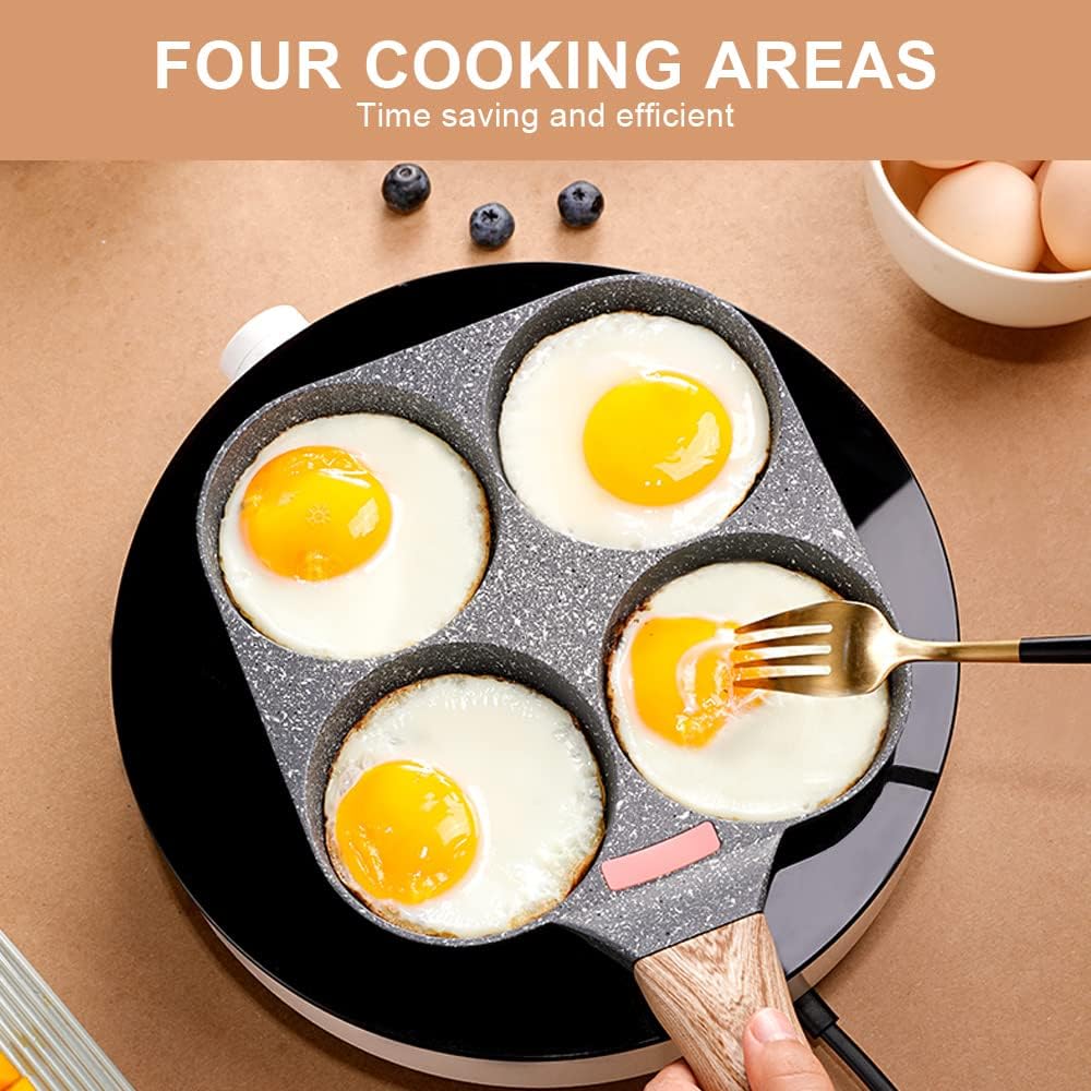 Poêle multi-emplacements - 4 sections - aluminium antiadhésif, compatible gaz et induction, idéale petit-déjeuner