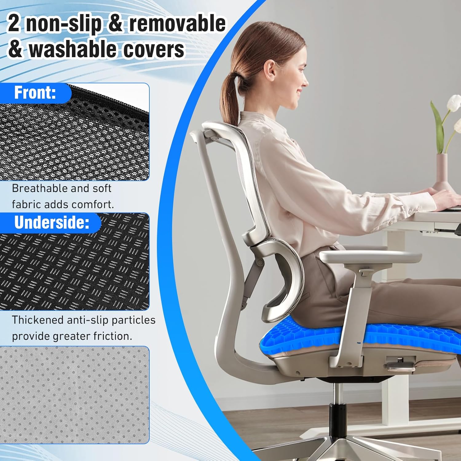 Vmingo - coussin de gel série orthopédique - housse antidérapant, soulage pression, bleu foncé, 45x35cm