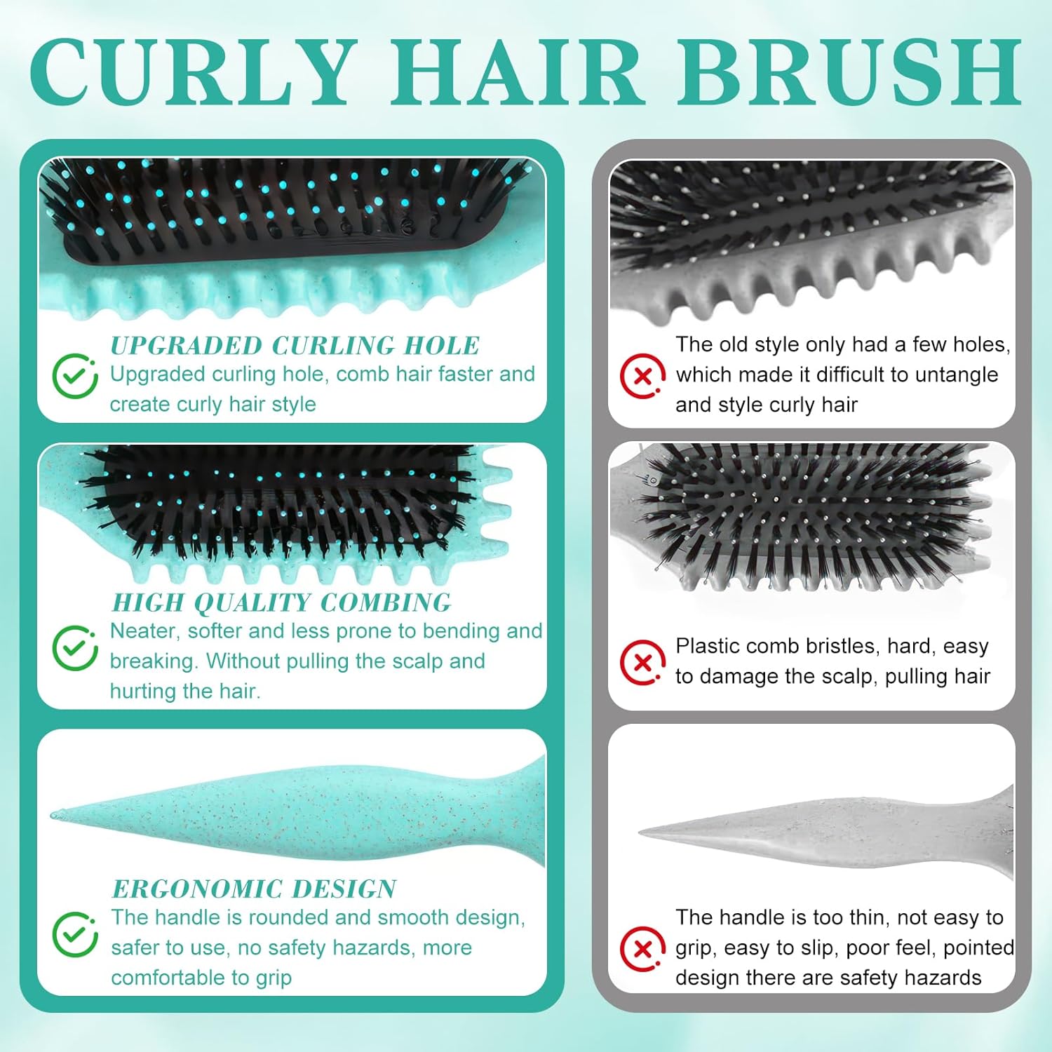 Brosse à friser - antistatique, aérée, cheveux secs/humides, boucles définies, vert