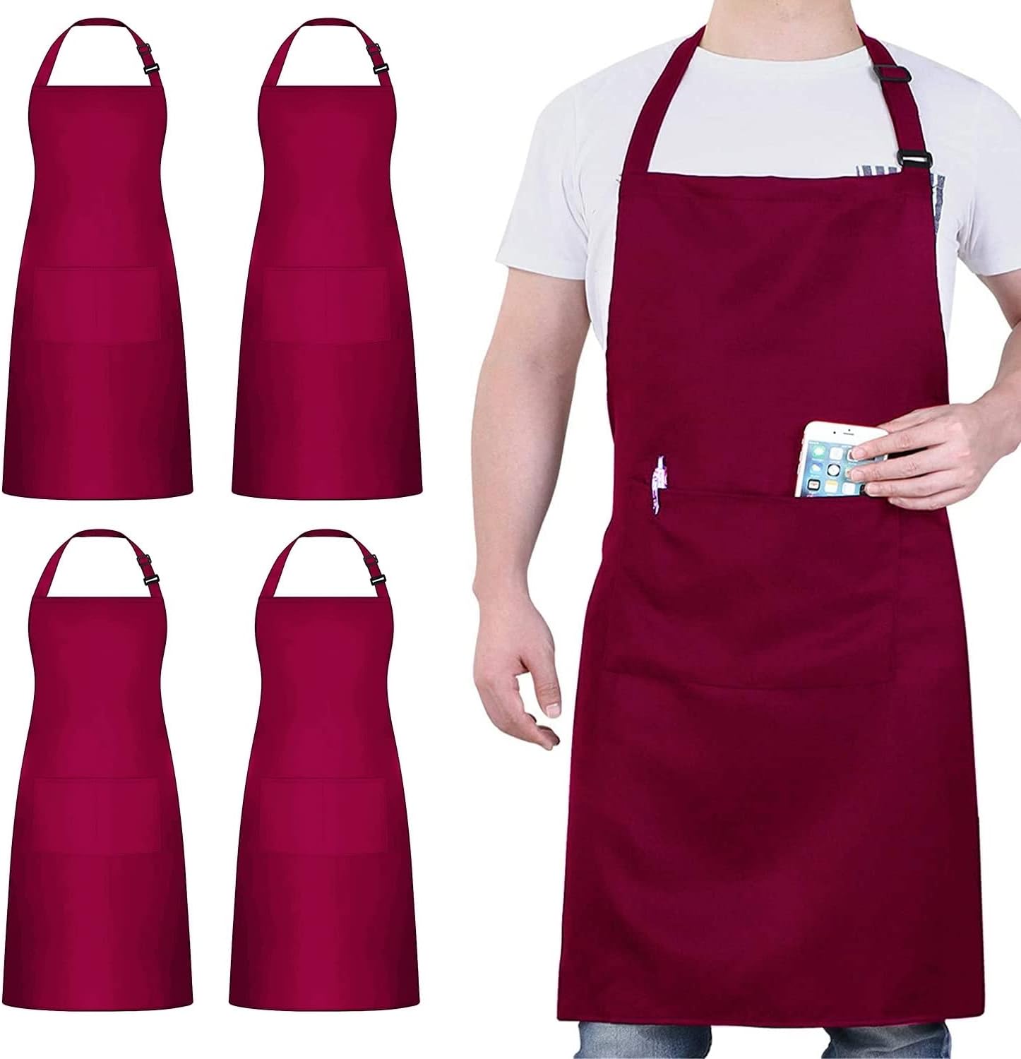 atopo - pack de 4 tabliers chef - étanches, réglables, 2 poches, pour cuisine et barbecue