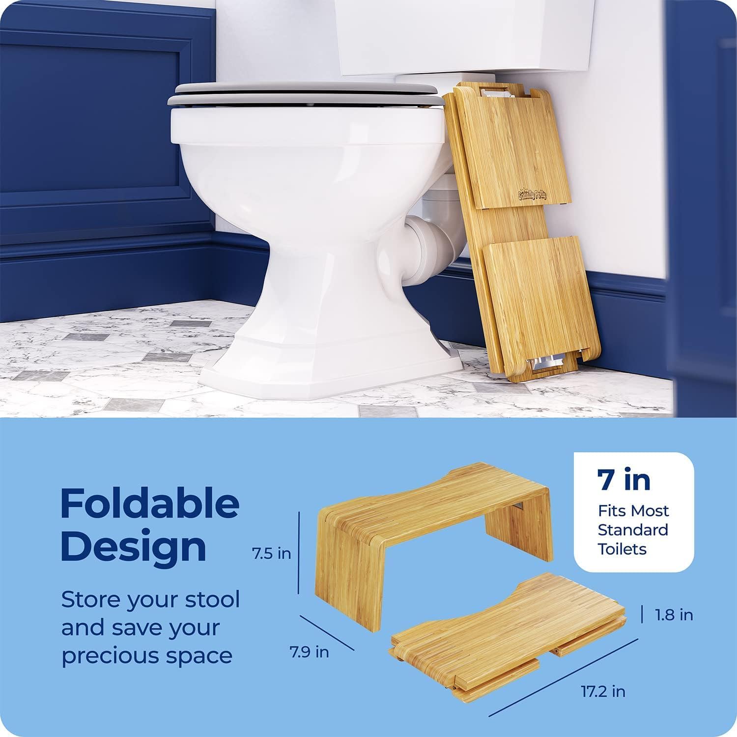 Squatty Potty - Oslo Pliante - 7 pouces - tabouret bambou pliable, brun