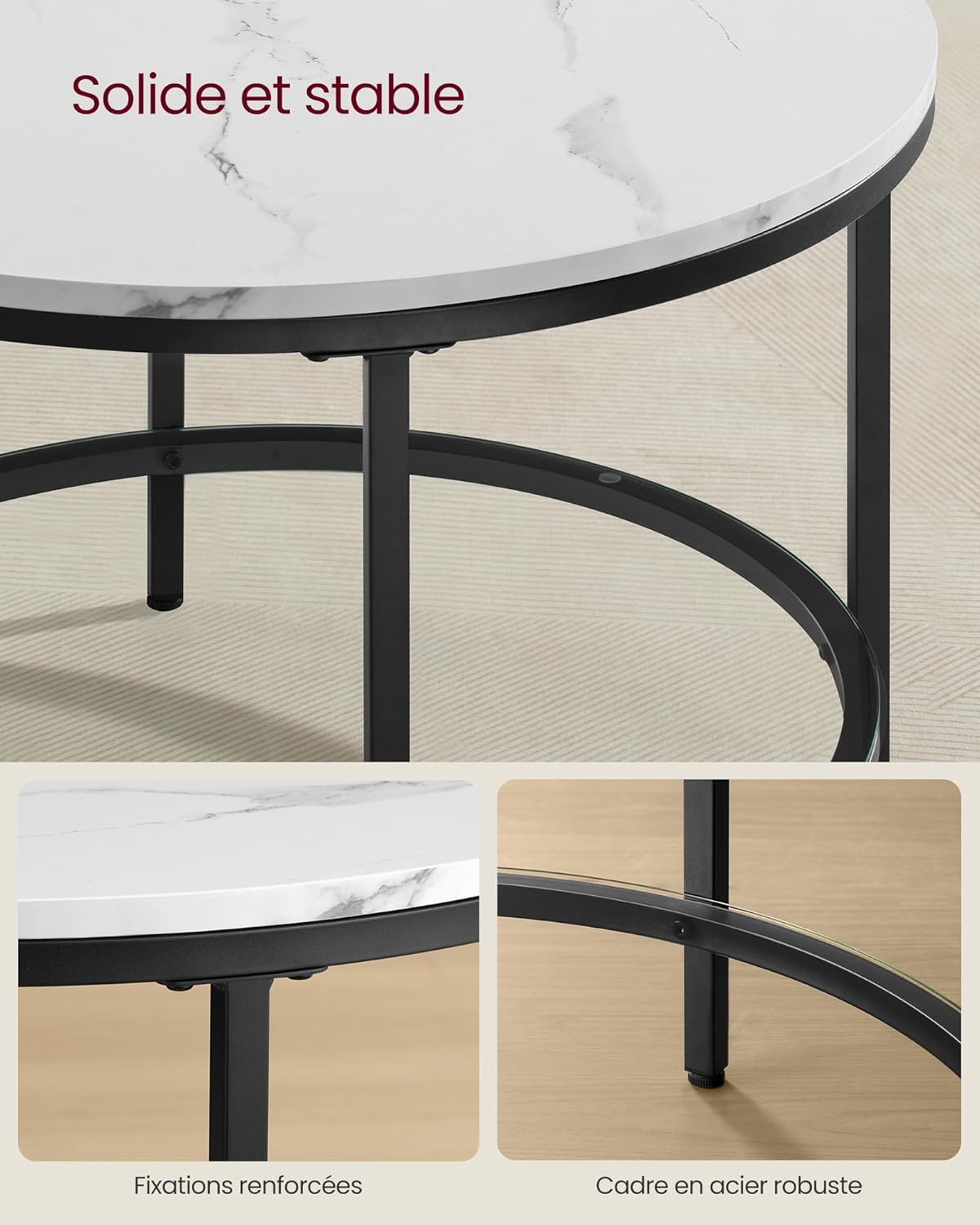 VASAGLE - table basse marbre/verre trempé, facile à assembler, LCT072W13