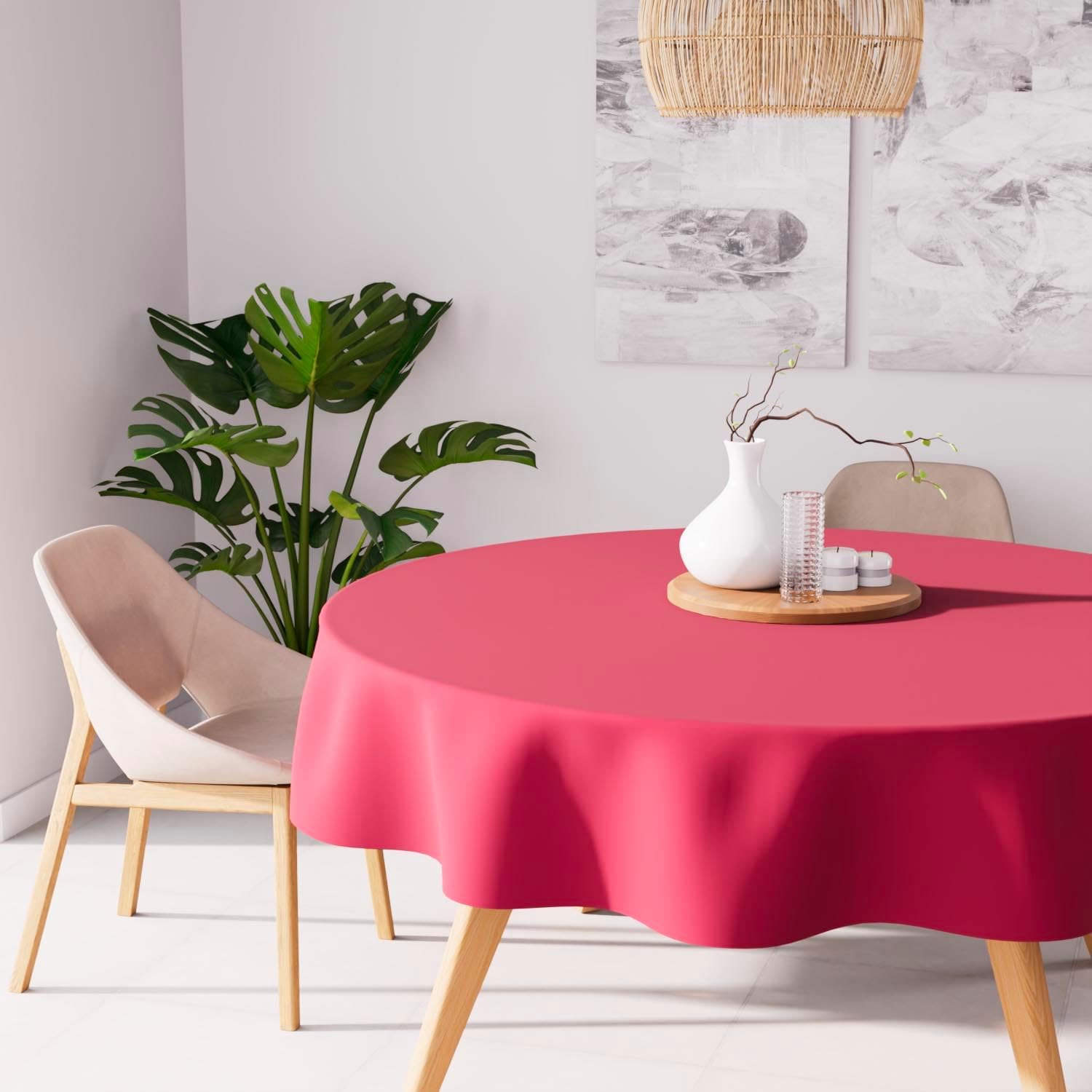 Soleil d'Ocre - Nappe Ronde Framboise 180cm - Anti-tâches Polyester