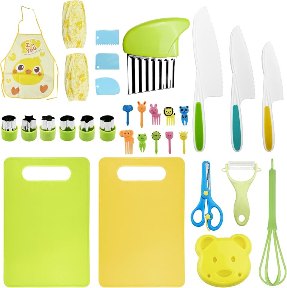 Couteaux de cuisine enfants - set plastique, planche, éplucheur - sécurisés, adaptés fruits/légumes