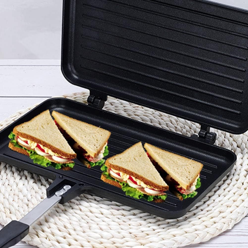 Appareil à croque monsieur antiadhérent, cuisson gaz, multifonction, cuisson crêpes, 30x15cm