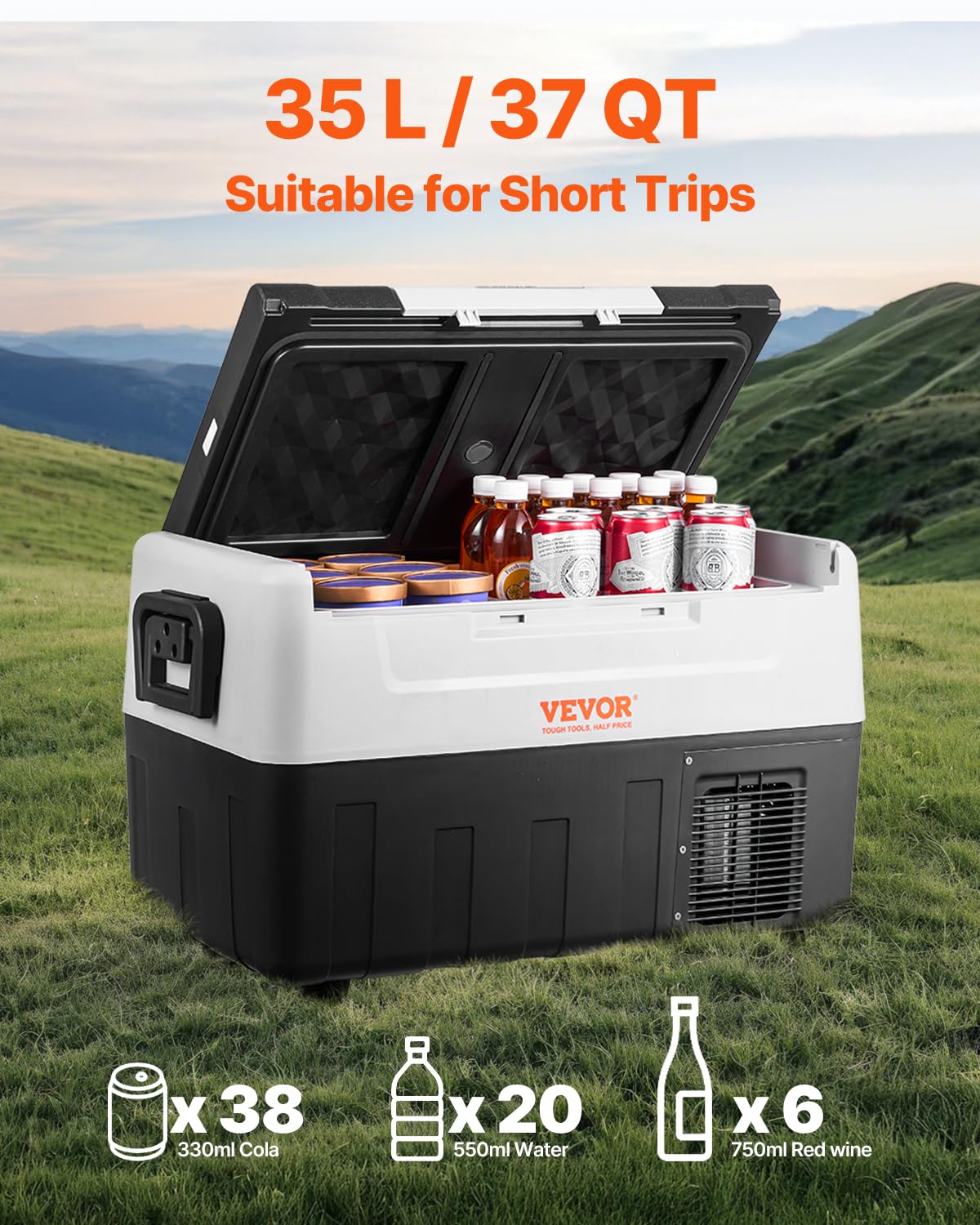 VEVOR – glacière portable 35L – double zone, -20°C à 10°C, 0,6kWh