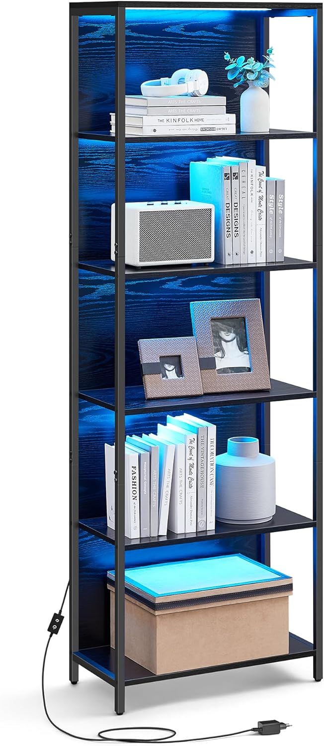 VASAGLE - bibliothèque 6 niveaux, LED, acier, 30,3x60x178,6 cm, LLS120B57