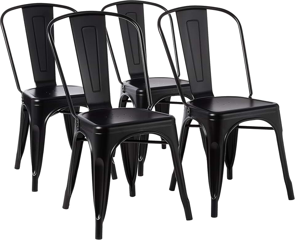 melyano Basics - Lot de 4 chaises empilables métal, 51x43x85 cm, intérieur/extérieur, noir