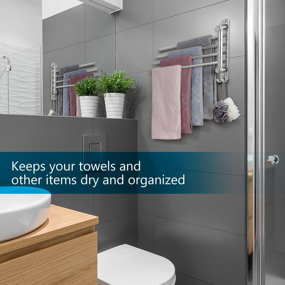 JSVER - porte-serviettes mural série pivotante - 40cm - inox, 4 barres rotatives, gain de place