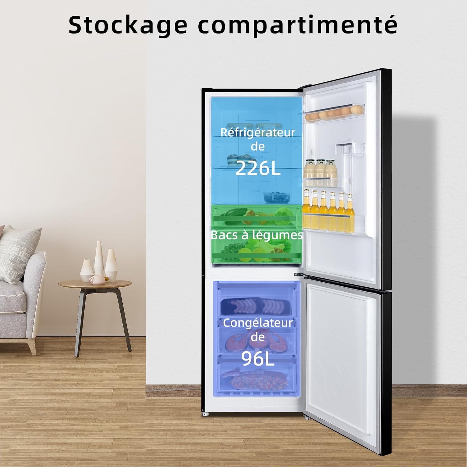 CHIQ - Réfrigérateur congélateur 322L - no frost, multi-air, tactile, 12 ans garantie
