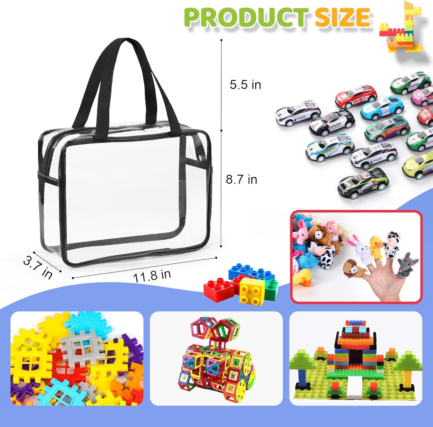 Sacs de rangement jouets enfants – 6 organiseurs voyage, blocs, noir