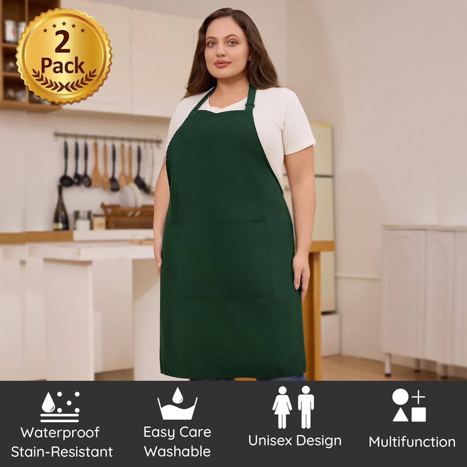 Tablier de chef - 2 pièces, unisexe, grandes tailles, 2 poches, cuisine