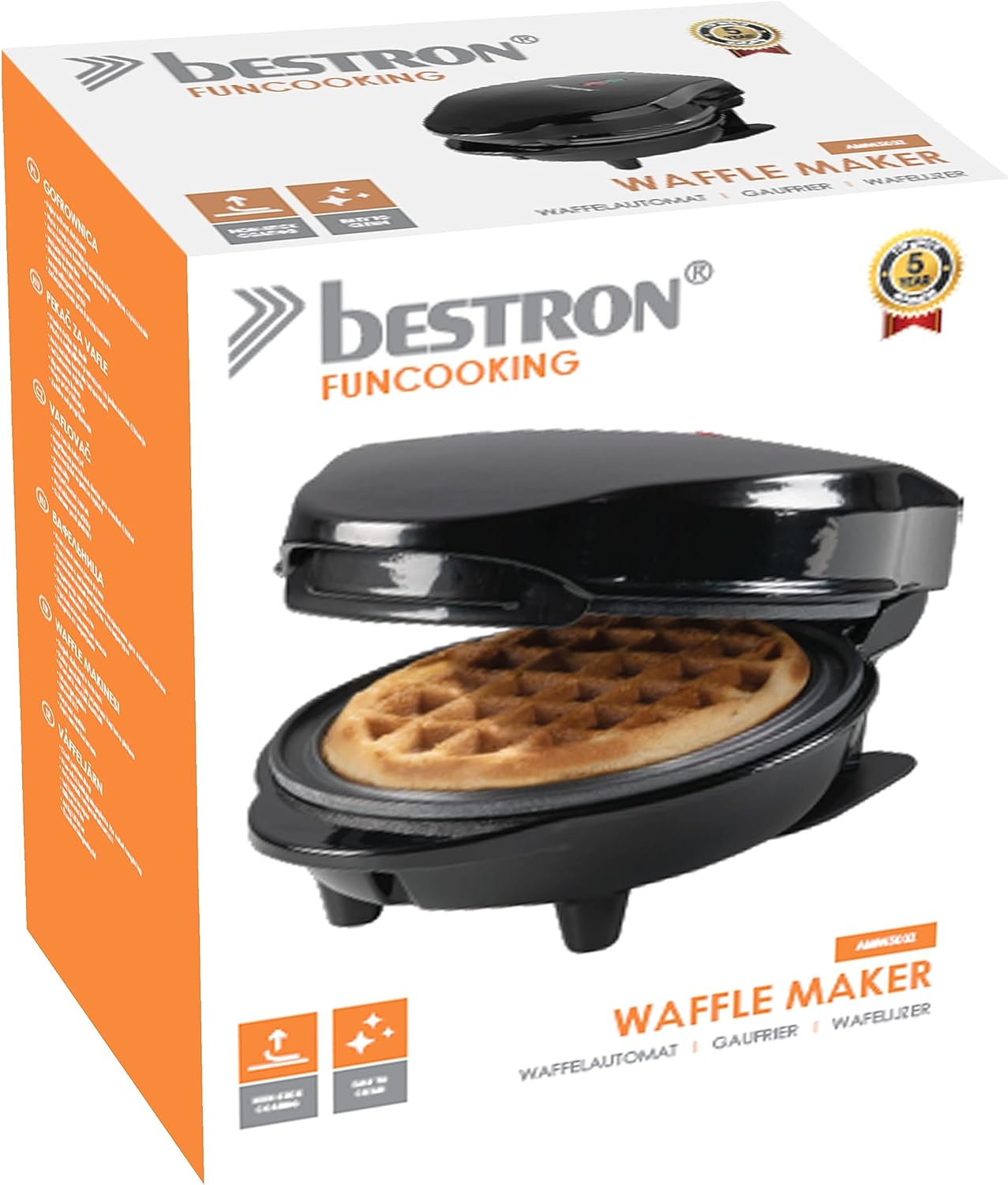 Bestron - Mini gaufrier rétro, noir, compact, antiadhésif, facile à nettoyer