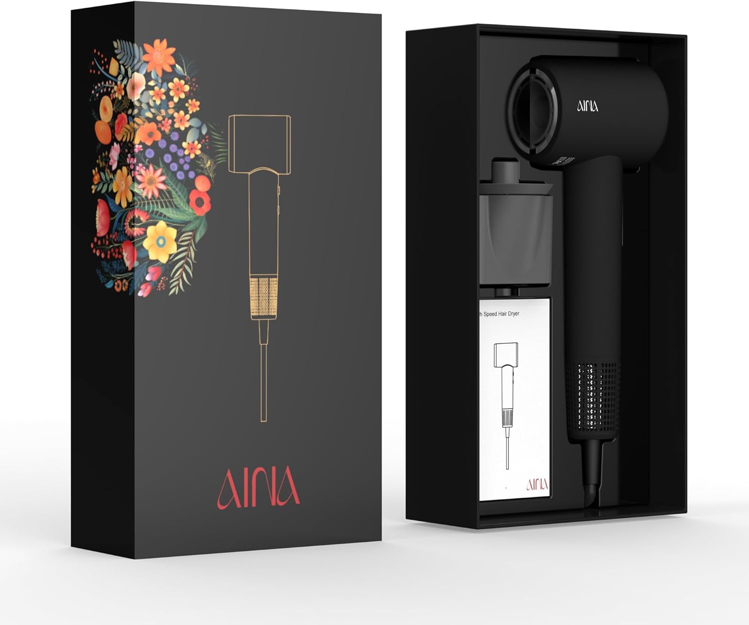 AINA - sèche-cheveux compact, ionisant, léger, 150000 tr/min - 1A Noir