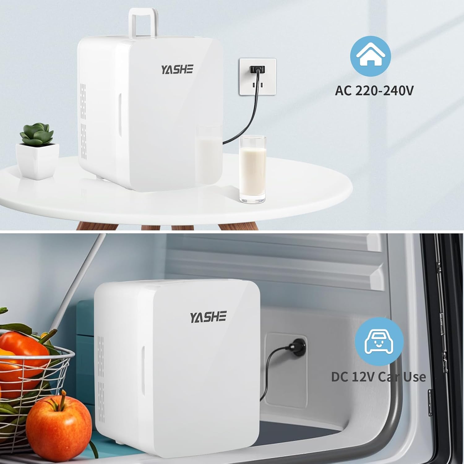 YASHE - Mini Frigo 10L - 6 canettes, thermoélectrique, bureau/voiture