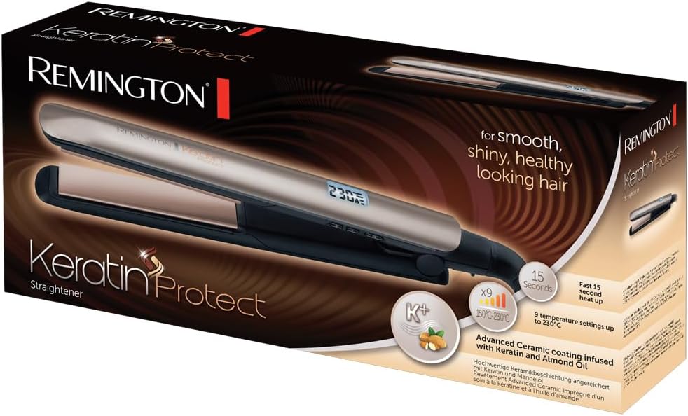 Remington - Lisseur Protect - céramique, écran LCD, 10 temp., soin kératine & huile d'amande - S8540