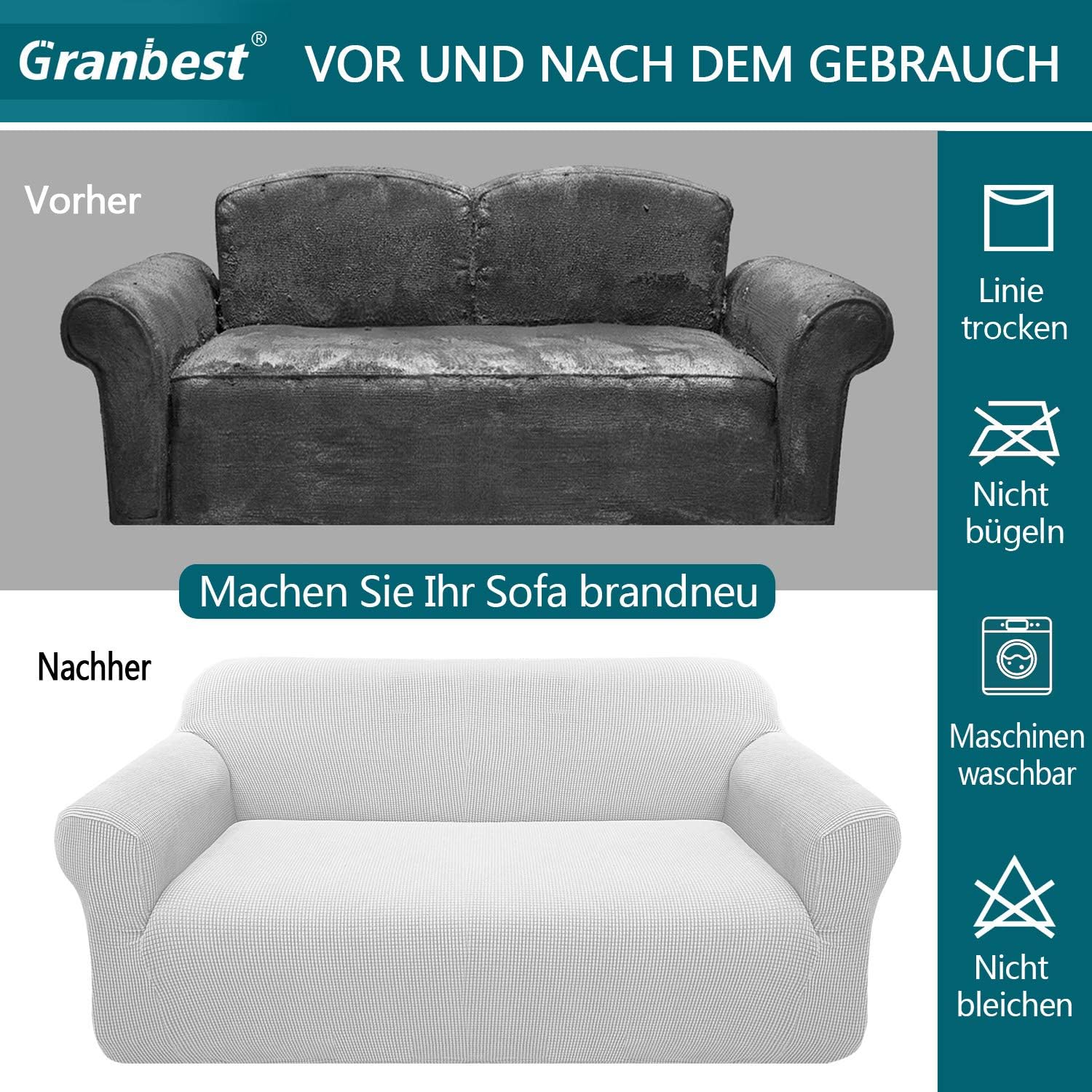 Granbest - housse de canapé jacquard 3 places - stretch, protection animaux, blanc crème
