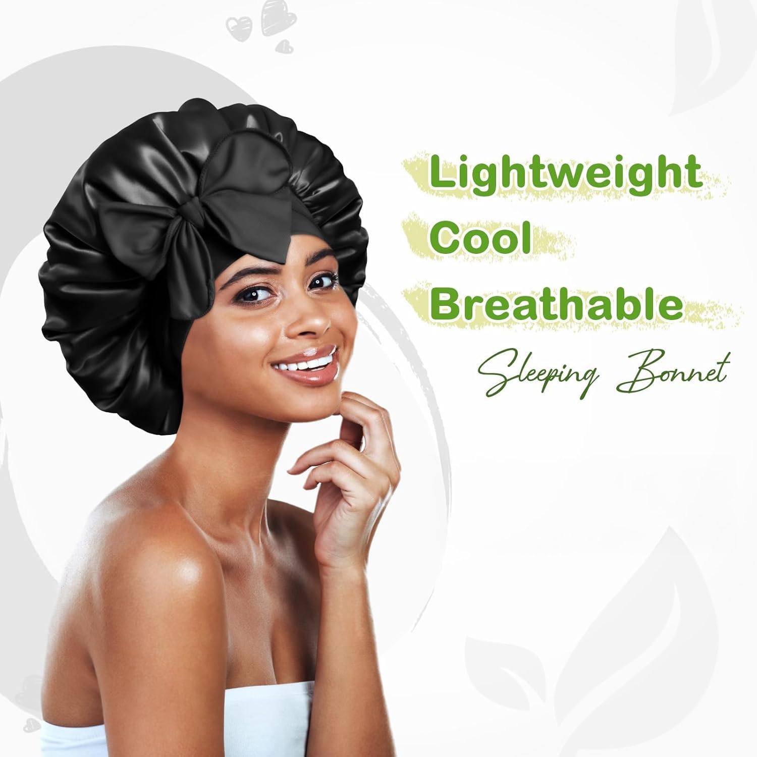 BONNET QUEEN - Bonnet satin - Moyen - Ajustable, long élastique, noir